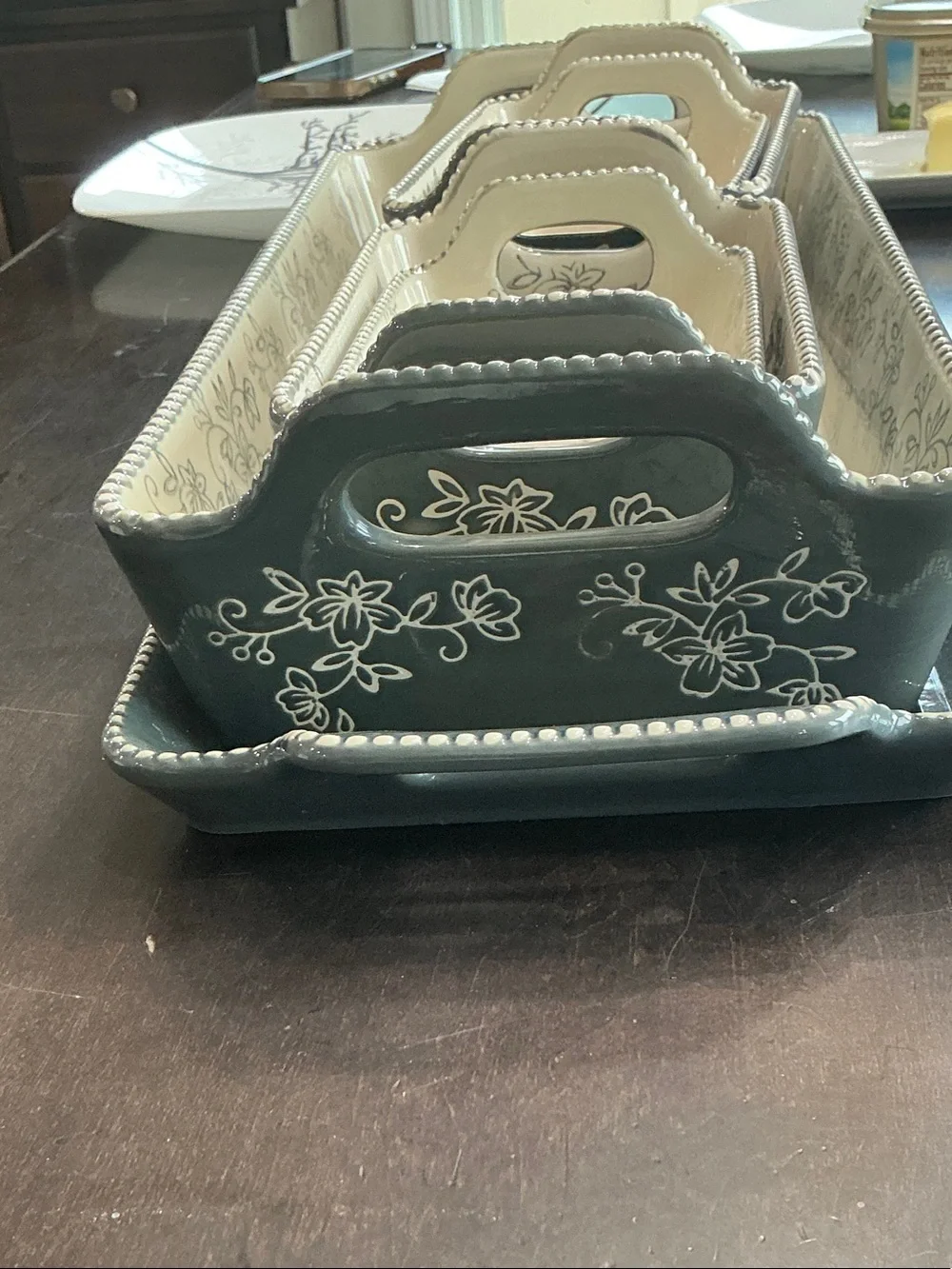 Temptations cream and black nested serving bowls and tray set